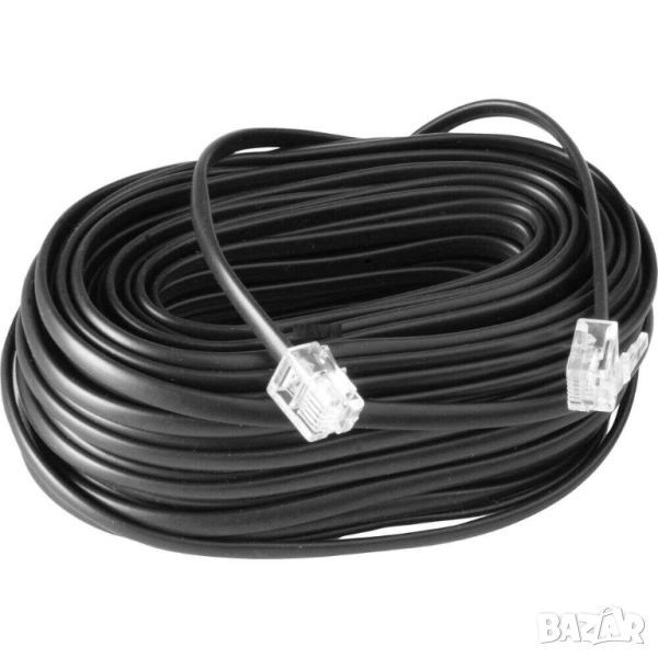 Двужичен телефонен кабел RJ-11, 6.9 м, Черен, снимка 1