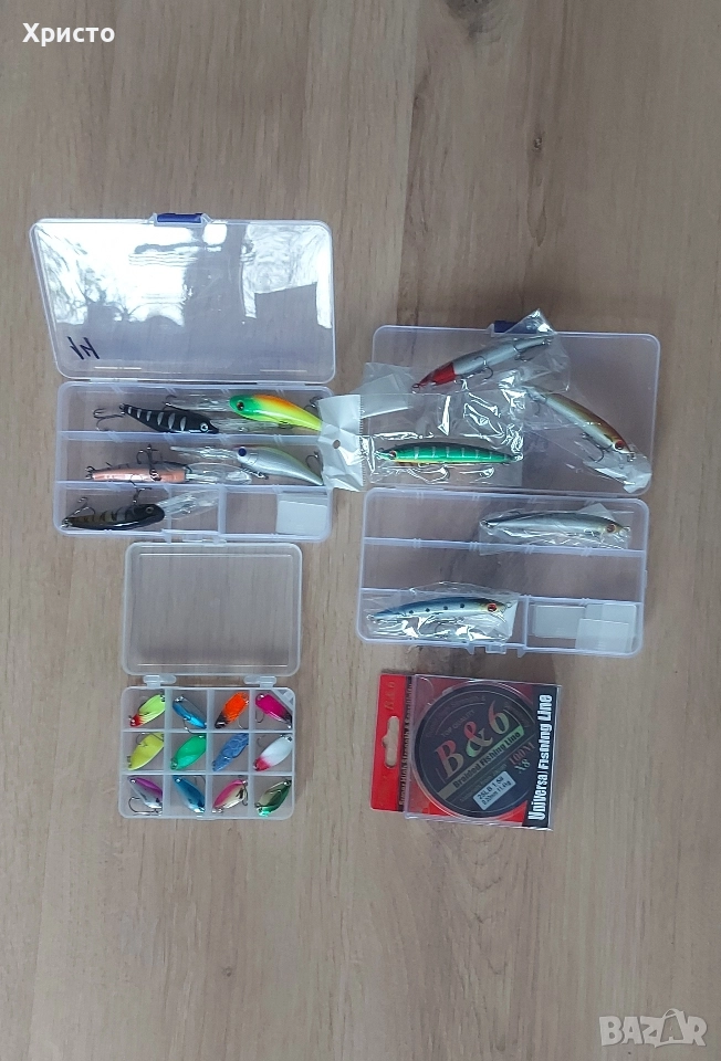 Оферта! Подаръчен к-т от 10бр воблери за спининг риболов +12бр клатушки блесни +плетено влакно , снимка 1