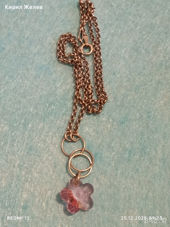 Сребърно колие бохо стил с флорален мотив РОЗОВ КВАРЦ елегантен дизайн 50986, снимка 1