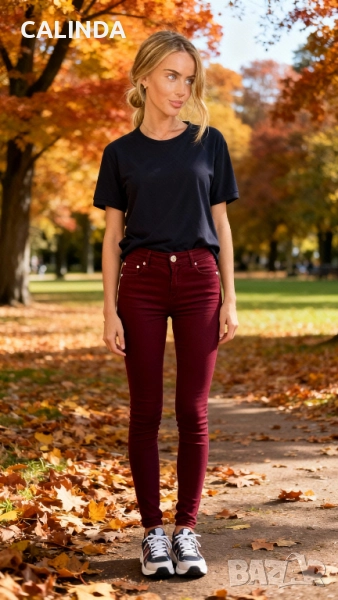 Нови слим панталони цвят бордо, снимка 1