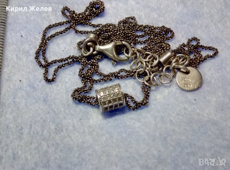 ИЗЯЩНО НЕЖНО СРЕБЪРНО КОЛИЕ СРЕБРО 925 ITALY с РОДИЕВО ПОКРИТИЕ и ИСКРЯЩИ ЦИРКОНЧЕТА 48619, снимка 1