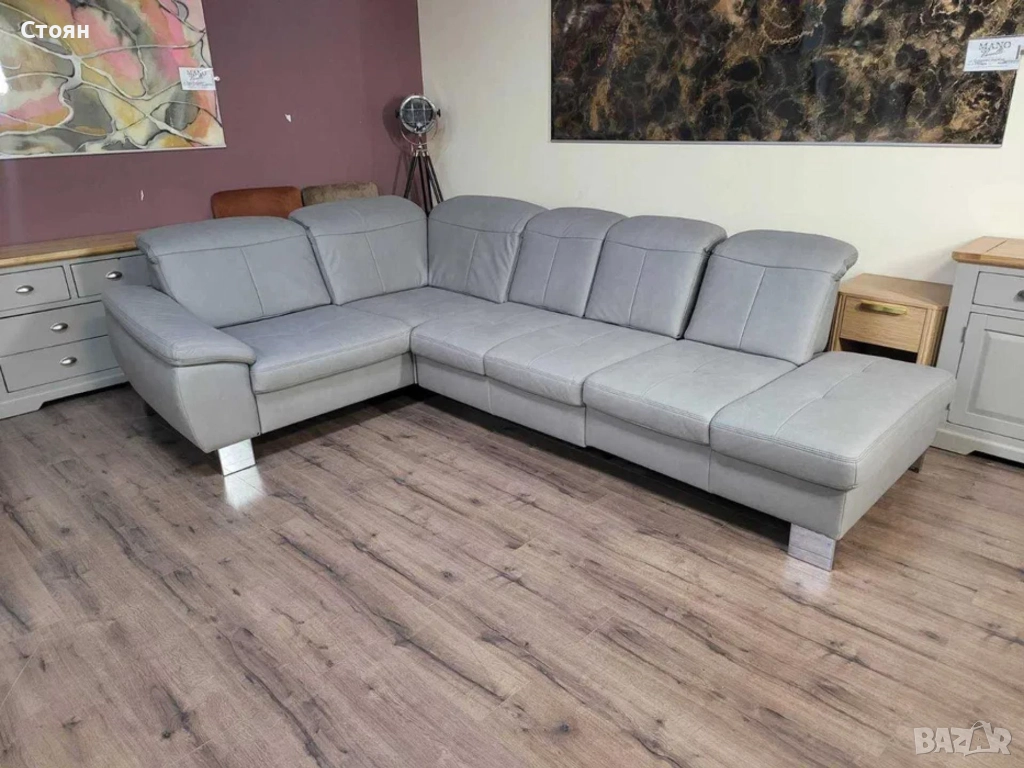 ПРОМОЦИЯ!!! Сив ъглов диван от плат с функция сън и ракла Rhone, снимка 1