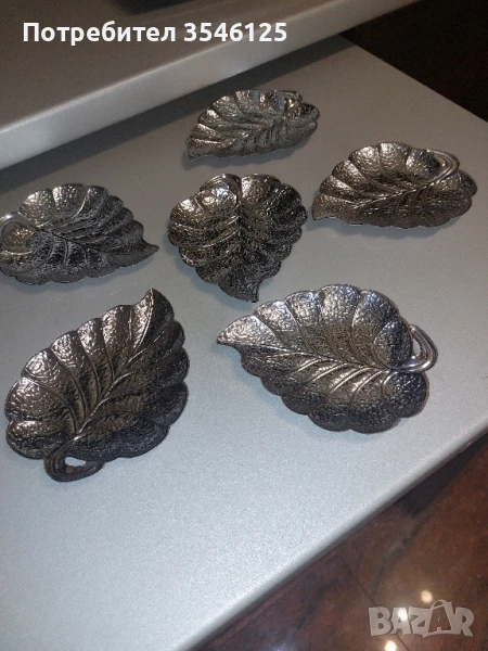6 метални чинийки с форма на листо, снимка 1