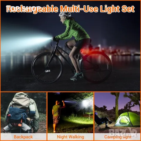 Велосипедни светлини RIDWIND за нощно каране, IPX6, предни и задни, презареждащи се, снимка 5 - Аксесоари за велосипеди - 49500159