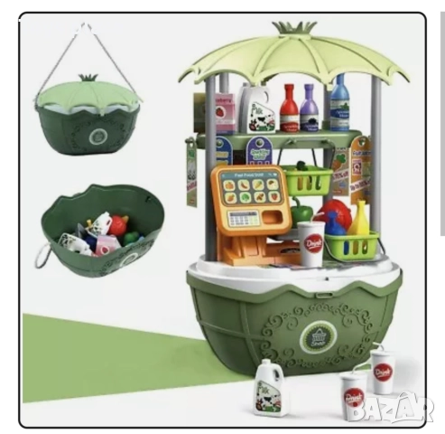 Играчка за супермаркет Kuiji за малки деца 3+ Комплект за готвене Кошница Касов апарат Количка за хр