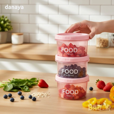 6395 Комплект кутии за храна пластмасови буркани за съхранение, 1000 ml, 3 броя, снимка 2 - Кутии за храна - 53411256