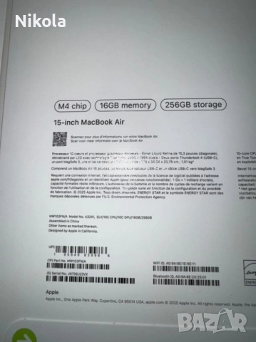 НОВ лаптоп Apple MacBook Air 2025 15-inch, M4 chip, 16GB RAM, 256GB, снимка 6 - Лаптопи за работа - 52085753
