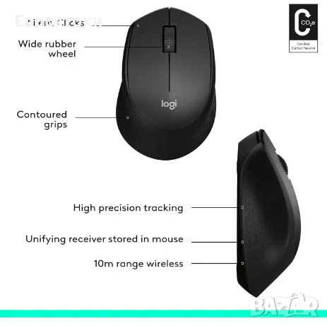 Безжична мишка Logitech M330 Silent, 2,4 GHz USB приемник, оптично проследяване, цвят: черно, снимка 4 - Клавиатури и мишки - 47123457