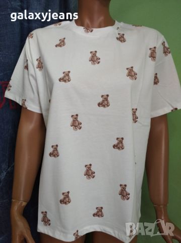 Pepper-широка бяла тениска, ситен принт с мечета, 100% памук, снимка 1 - Тениски - 45980277