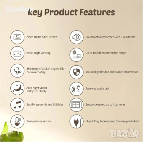 Видео бебефон Babystar SM70PTZ голям екран, с въртяща камера и нощно виждане, снимка 5 - Бебефони - 51628726