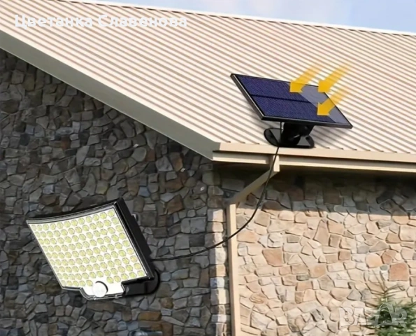 Мощен соларен прожектор за външно осветление – водоустойчив, с литиева батерия и включен панел, снимка 3 - Друга електроника - 54136041