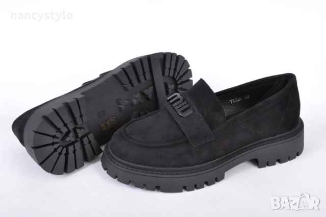 НОВО! Черни дамски лоуфъри от еко велур, снимка 4 - Дамски ежедневни обувки - 51688730