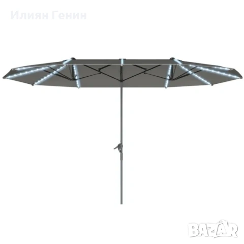 Двоен чадър за градина Outsunny със слънчеви лампи