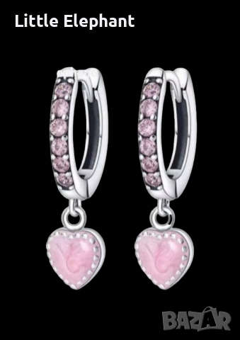 Sale Сребърни висящи обеци сърца с кристали,2 kind,pink/нови, снимка 1 - Обеци - 45009158