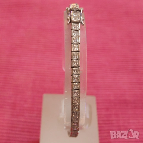 Сребърна дамска гривна, тенис гривна с циркони и родиево покритие. , снимка 7 - Гривни - 52847141