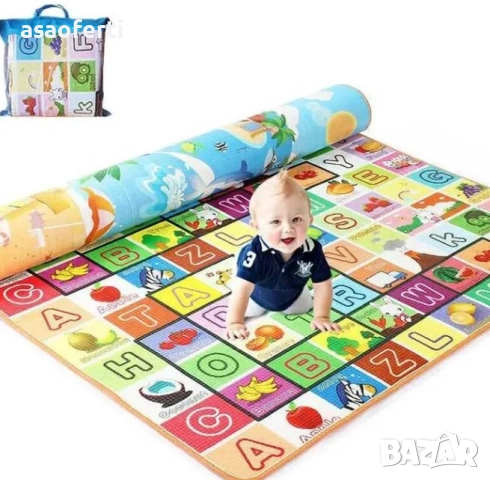 👶 Двулицево Детско Килимче за Игра (180x120 см) – Водоустойчиво и Сгъваемо