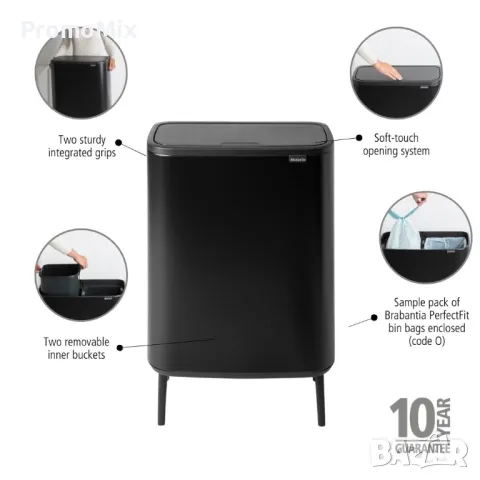 Двоен Кош за смет Brabantia ‎Bo Touch Hi 130625 2х30литра кош за отпадъци разделно събиране 2 отделе, снимка 7 - Други стоки за дома - 48980042