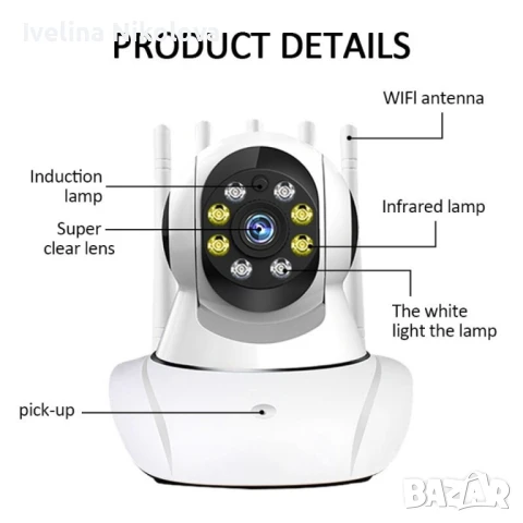 Безжична панорамна камера за видеонаблюдение с 360-градуса и 2K пиксела IP36, снимка 5 - Камери - 51428024
