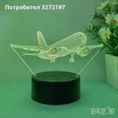 Холограмна 3D LED лампа - Самолет, снимка 3 - Настолни лампи - 49586208