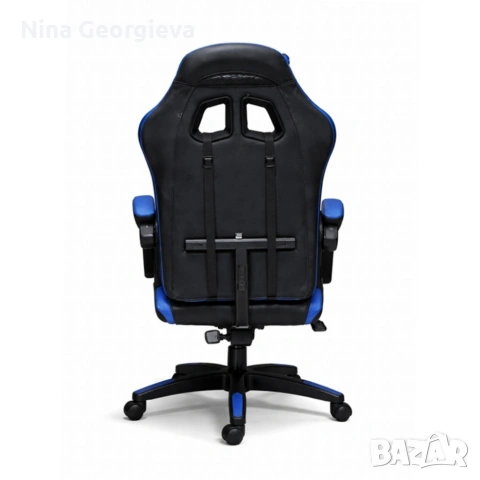 Ергономичен геймърски стол с масажна функция и поставка за крака – черно-син, снимка 7 - Столове - 53849944
