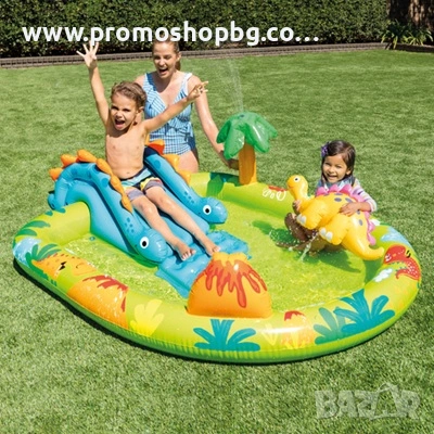 Надуваем детски басейн INTEX, 191x152x58см,с динозаври, с пързалка и фонтан, снимка 2 - Надуваеми играчки - 54123272