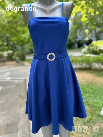 Луксозни сатенени рокли в Синьо светло синьо и Бяло, снимка 5 - Рокли - 51099500