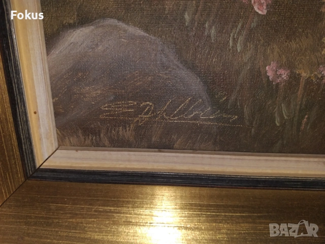 Стара красива картина с хубава рамка мало платно подпис, снимка 2 - Антикварни и старинни предмети - 53363540