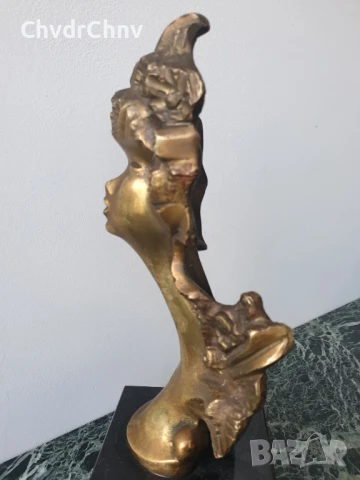 30см-4кг Арт Деко статуетка-бюст/испанска дизайнерска бронзова скулптура/абстрактна фигура на жена, снимка 6 - Статуетки - 50485598