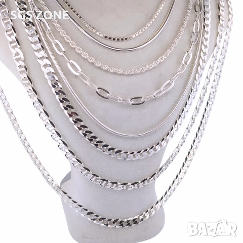 Стилна сребърна верижка от Италия с родиево покритие , снимка 10 - Колиета, медальони, синджири - 53124203