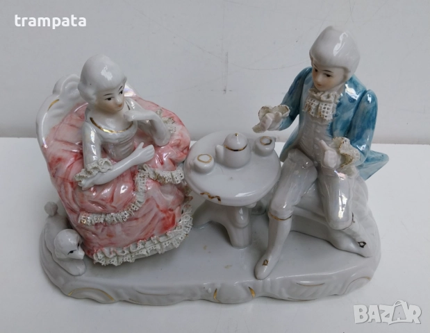 НАЙ ДОБРАТА ОФЕРТА Стара немска Порцеланова фигура , мъж и жена на чай , снимка 2 - Антикварни и старинни предмети - 52637557