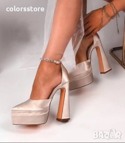 Сандали на ток - бежов сатен - VTS1