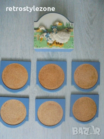 № 8119  комплект стари ретро подложки от дърво и корк с орнаменти  