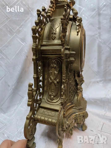 Масивен немски брoнзов  настолен часовник Рококо стил (West Germany), снимка 6 - Антикварни и старинни предмети - 53220725