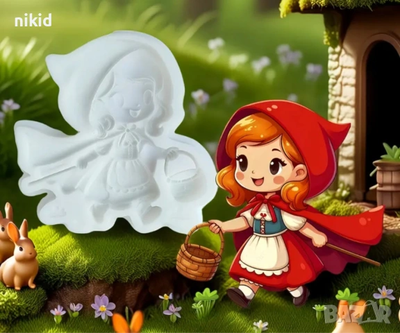 Червената шапчица момиче с кошница силиконов молд форма фондан шоколад гипс декор украса