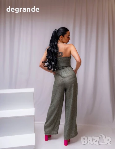 Елегантен зелен панталон с коланче и ефектно бюстие, снимка 3 - Гащеризони - 50899846