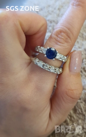 СРЕБЪРЕН ДВОЕН ПРЪСТЕН С САПФИР