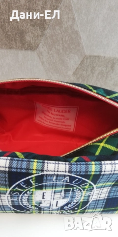 Estee Lauder козметичен несесер – синьо-зелено каре, снимка 6 - Други - 52771975