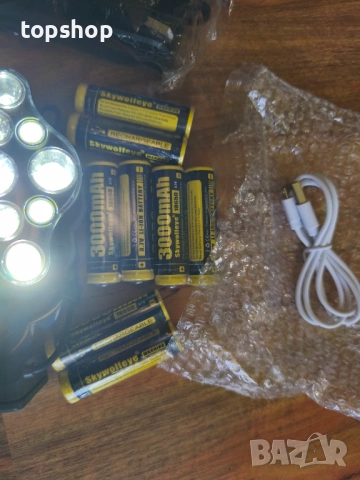 Челник с 8 батерии и зарядно, Професионален комплект челник 18000 лумена с 8 батерии 3000mAh..., снимка 11 - Прожектори - 53399161