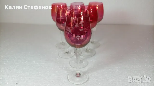 Изключително красиви чаши за вино, ракия, калиево стъкло – 7 бр, снимка 3 - Антикварни и старинни предмети - 50216270