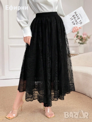 Черна дантелена пола, Елегантна пола, Дантелена пола, Черна пола, снимка 4 - Поли - 52218802