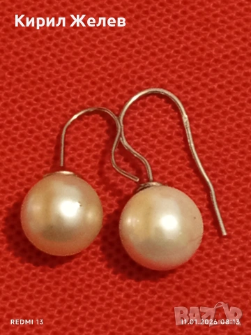 Винтидж сребърни обеци с естествени Перли ювелирна изработка Ретро Арт бижу 52759, снимка 6 - Обеци - 53059627