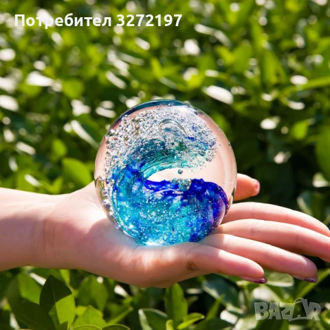 3Д Кристално преспапие, ръчно издухан син океански декор, снимка 4 - Декорация за дома - 50442536