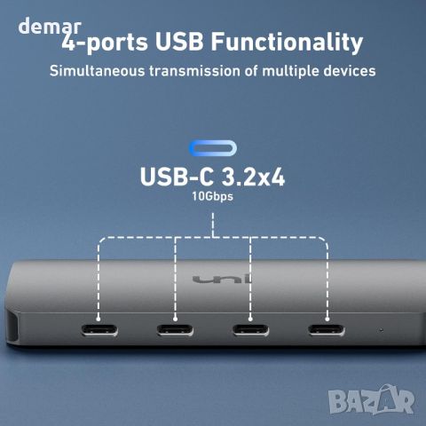 uni USB C хъб 10Gbps, USB C 3.2 Gen 2, 4 порта, снимка 8 - Кабели и адаптери - 46789038