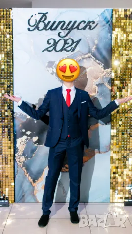 Стилен абитуриентски/сватбен/парти костюм от три части (размер S) + риза и вратовръзка!(тъмно синьо), снимка 3 - Ризи - 49743750