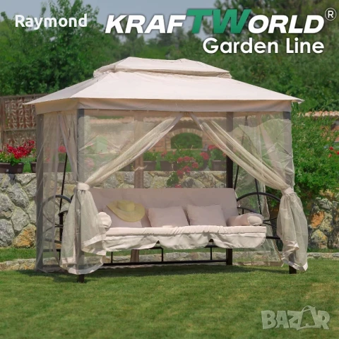 Луксозна градинска люлка Marbella с шатра и мрежа – трансформираща се в легло, снимка 5 - Градински мебели, декорация  - 51188226