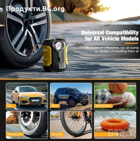 Мощен CaRSun 12V компресор за гуми – запалка, LED, защита от пренапомпване, снимка 5 - Аксесоари и консумативи - 50869212