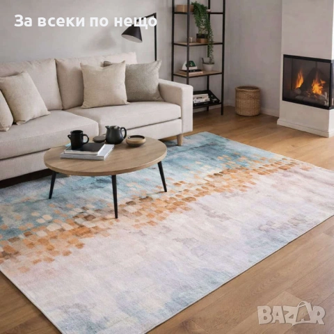 Модерен полиестерен килим синьо-бежов, щампован – 120×180 / 160×230 см Код P2144, снимка 2 - Килими - 54162200