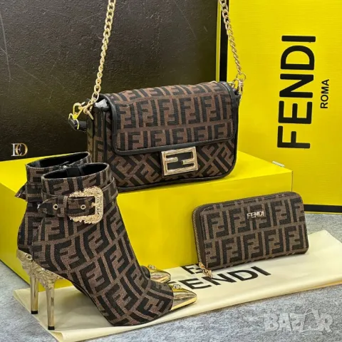 дамски комплект боти на ток, портмоне и чанта fendi , снимка 13 - Чанти - 47237118