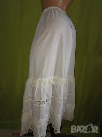 Дълга памучна бяла фуста с волан и памучна дантела М,Л, снимка 6 - Поли - 45750245