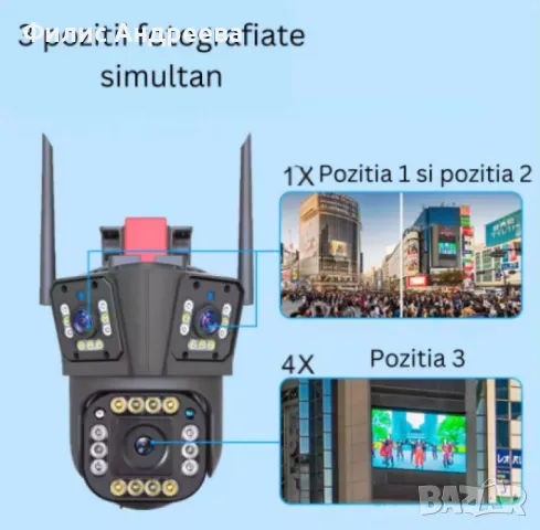 Тройна 4G камера за наблюдение, работи LAN и SIM карта,12 MP,Ultra HD, снимка 3 - Камери - 47853624